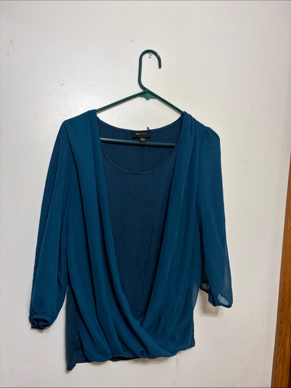 AB Studio Teal Draped Wrap-Front Blouse